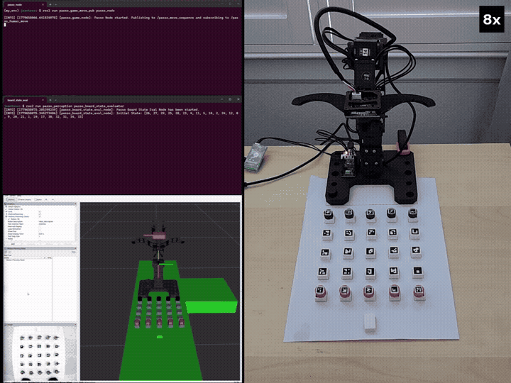 GIF showing a full gameplay with real robot and human moving their pieces directly - frontal view.
